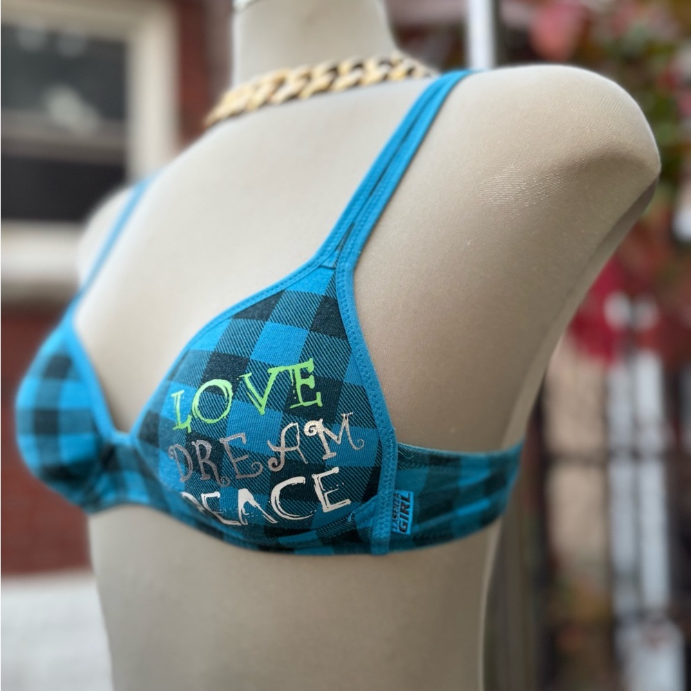 Justice Teal Checkered Bikini Top Size 32